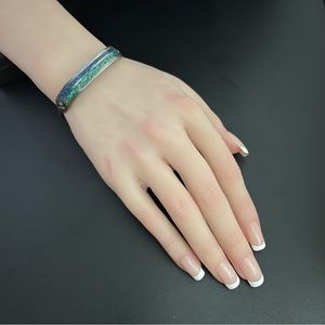 Vintage Taxco Sterling Silver Crushed Malachite & Lapis Lazuli Striped Bracelet